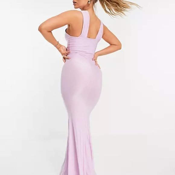NWT Club L London Lilac Cross Front Fishtail Maxi Dress Size 4 - Picture 2 of 14
